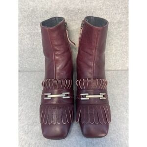 Top shop Women's Size 37/6.5 Burgandy Front Fringe Tassel Side Zip Bootie Shoes